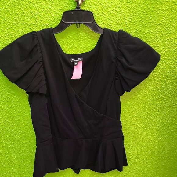 Express Black Puff Sleeve Ruffled Blouse - Picture 1 of 3